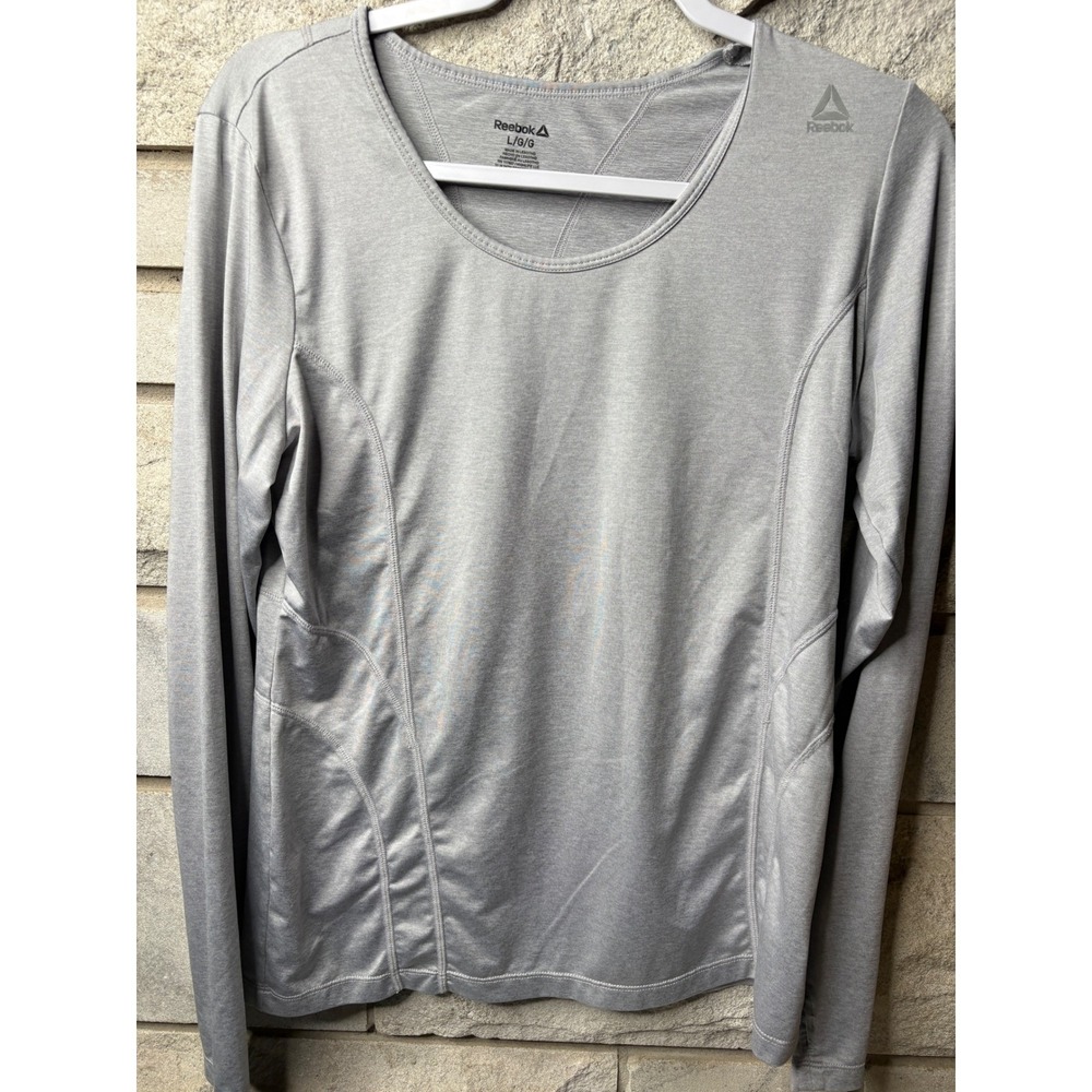 Reebok Womens Gray Long Sleeve Activewear Top‎ with Thumbholes Size L
